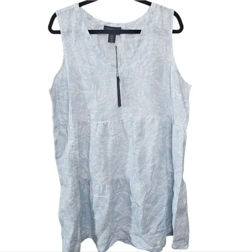 ‎Tahari Sleeveless Linen Dress Tiered Mini - Picture 8 of 8